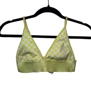 Primark Lime Green Neon Yellow Checkered Gingham Triangle Bralette Bra Size XS